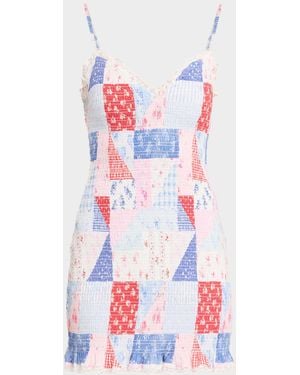 LoveShackFancy Solier Patchwork Floral Mini Dress - White