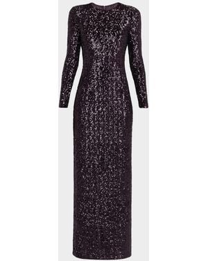 Michael Kors Stretch Sequined Long-Sleeve Gown - Blue
