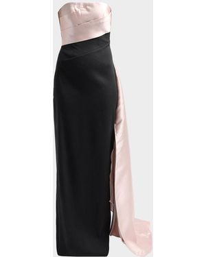 Rene Ruiz Colorblocked Strapless Satin Gown - Black
