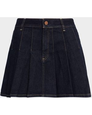 Alice + Olivia Suzie Pleated Denim Mini Skirt - Blue