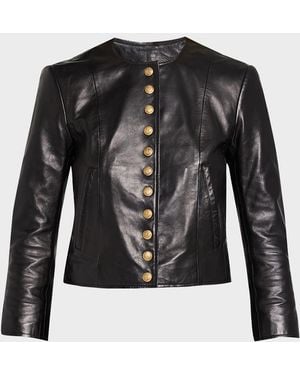 R13 Front-Snap Leather Jacket - Black