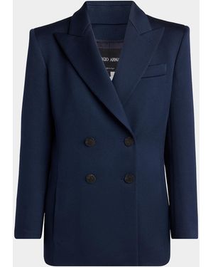 Giorgio Armani Wool-Silk Double-Breasted Blazer Jacket - Blue