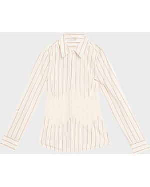Ramy Brook Alana Striped Poplin Lace Corset Shirt - Natural