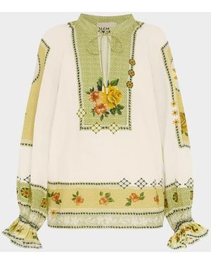 ALÉMAIS Dixie Floral-Print Ramie Top - Metallic