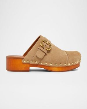 Chloé Jeannette Suede Buckle Clogs - Brown