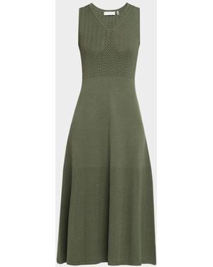 Tahari The Elena Pointelle-Knit Midi Sweater Dress - Green