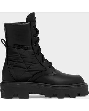 Moncler Aurea Quilted-Inset Leather Ankle Boots - Black