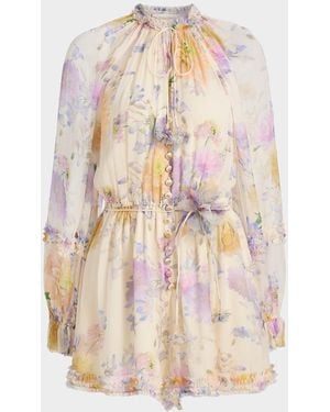 Zimmermann Luna Floral Ruffle Romper - Natural