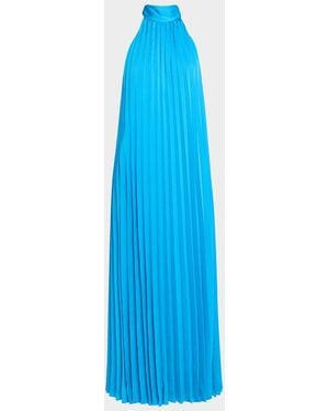 Emanuel Ungaro Beverly Pleated Trapeze Halter Gown - Blue