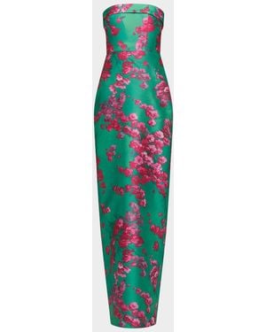 THEIA Cleo Strapless Floral-Print Column Gown - Green