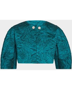 Teri Jon Jacquard Embossed Cropped Bolero Jacket - Blue