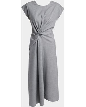 Victoria Beckham Aria Twisted Wool Cap-Sleeve Midi Dress - Gray