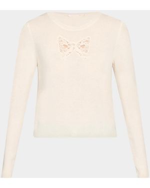 LoveShackFancy Mingley Lace Bow Wool-Cashmere Sweater - Natural