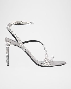 McQueen 90Mm Skull Embellished Satin Ankle-Strap Sandals - White