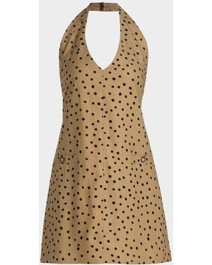 Tanya Taylor Natalie Polka Dot Linen-Blend Mini Dress - Metallic