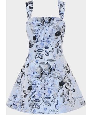 MILLY Elodie Floral Jacquard Fit-&-Flare Mini Dress - Blue