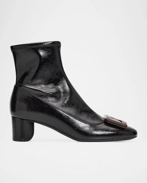 Roger Vivier 45Mm Roundy Turtle Buckle Patent Leather Ankle Boots - Black