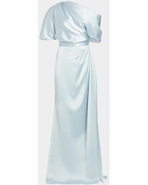 Amsale Draped Satin Off-The-Shoulder Gown - Blue
