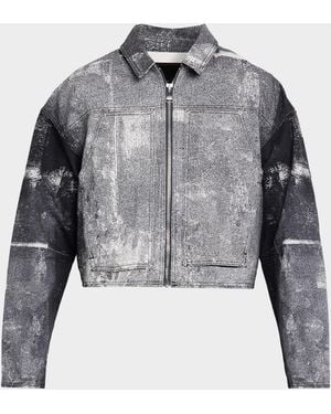 Purple Apos;S Beaded Palms Print Denim Jacket - Gray