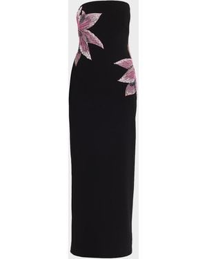 Aidan Mattox Strapless Floral Beaded Column Gown - Black