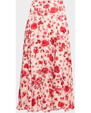 Isabel Marant Hilza Floral Devoré Silk Georgette Midi Skirt - Red