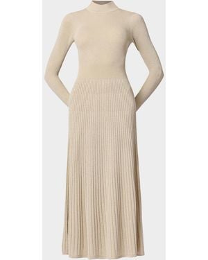 Shoshanna Autumn Mock-Neck Shimmer Knit Midi Dress - Natural