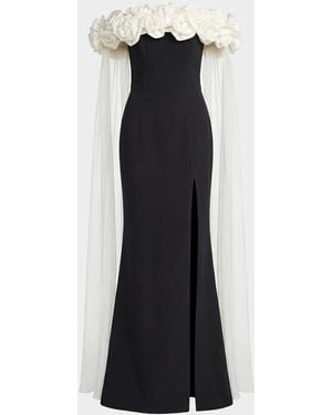 Mac Duggal 3D Floral Crepe Off-The-Shoulder Gown - Blue
