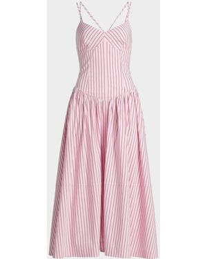 Cinq À Sept Rose Stripe Drop-Waist Midi Dress - Pink
