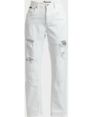 Dolce & Gabbana Distressed Denim Straight-Leg Pants - Gray