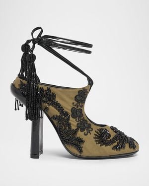 Dries Van Noten 100Mm Matador Embellished Twill Ankle-Tie Mules - Black