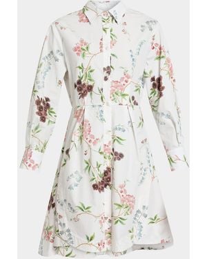 Erdem Floral-Print Cotton Poplin Long-Sleeve Shirtdress - White