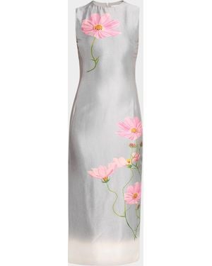 Oscar de la Renta Sleeveless Cosmos Mikado Silk Midi Day Dress - White