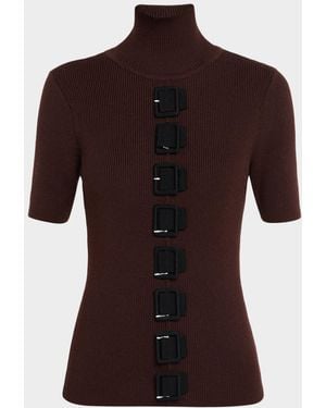 Zankov Silvina Short-Sleeve Buckled Turtleneck Sweater - Brown