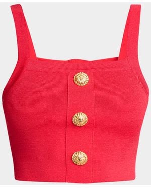 Balmain 3-Button Compact Waffle Knit Crop Top - Red