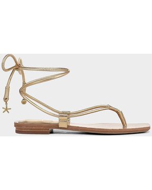 Veronica Beard Rosetta Metallic Leather Ankle-Wrap Flat Sandals