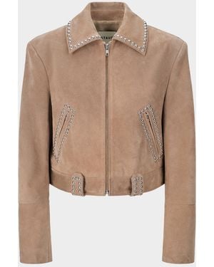 STAUD Hugo Studded Suede Jacket - Natural