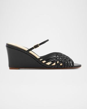 Alexandre Birman 75Mm Lilian Leather Wedge Mules - Black