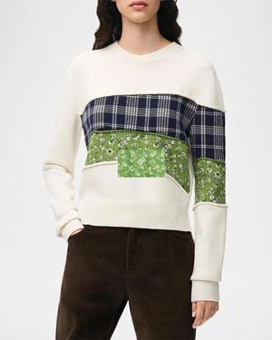 Loewe Patchwork Wool Knit Crewneck Sweater - Natural