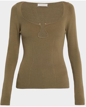 Ramy Brook Lylia Ribbed Wavy U-Ring Top - Green