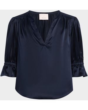 Cinq À Sept Fiona Silk Split-Neck Top - Blue