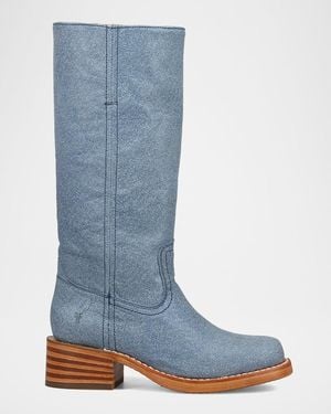 Frye Campus 14L Denim Leather Mid-Calf Boots - Blue