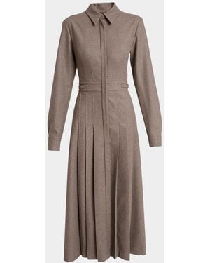 Gabriela Hearst Ethel Cashmere Flannel Long-Sleeve Midi Shirtdress - Brown
