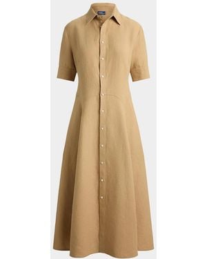 Polo Ralph Lauren Linen Paneled Midi Shirtdress - Natural