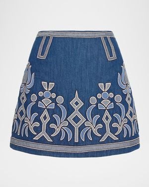 Ramy Brook Anastasia Embroidered Denim Mini Skirt - Blue