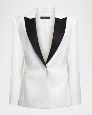 BCBGMAXAZRIA Satin-Lapel Tux Blazer - White
