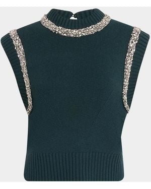 Jonathan Simkhai Joanae Crystal-Embellished Wool-Cashmere Top - Green