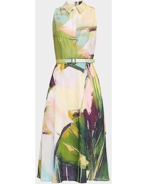 Teri Jon Sleeveless Abstract-Print Midi Shirtdress - Green