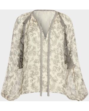 Ramy Brook Emily Printed Silk Long-Sleeve Blouse - Natural