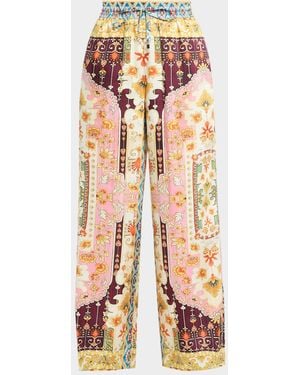 Tahari The Lior Baroque Floral Wide-Leg Pants - White