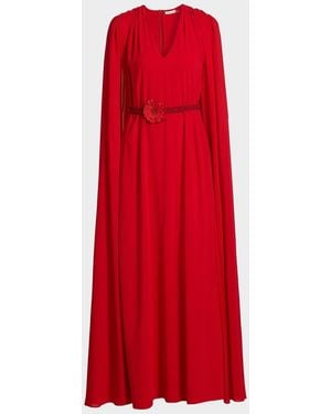 Alice + Olivia Zenaida Maxi Cape Gown - Red